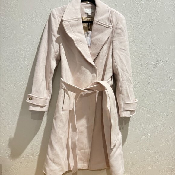 REISS Petite Relaxed Wool Blend Mid Length Neutral Belted Coat Size 12 NWT - Picture 7 of 14